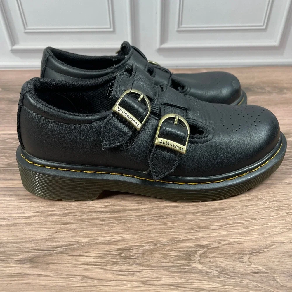 Dr. Martens 8065 J Mary Jane Kids Black Leather Double Strap Shoes Size 13 US
